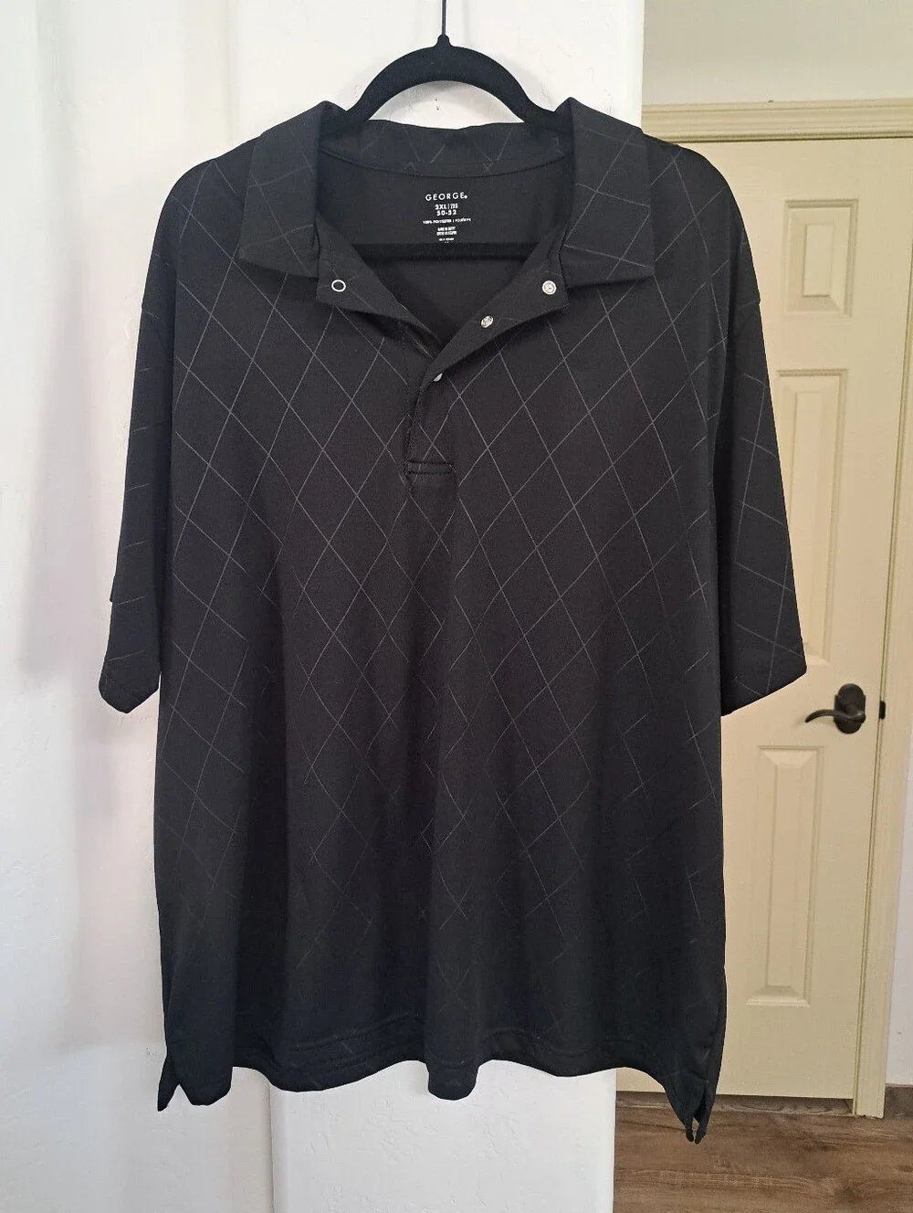 George Black Polo with Subtle Gray Diamond Grid Size 2XL - Picture 2 of 5
